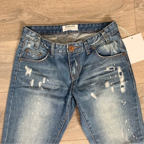 One Teaspoon Freebirds Jeans Skinny Straight Distressed Zip Ankle Blue Cult - Picture 5 of 16